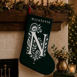 イニシャルNのボタニカルモノグラム オーダーメイドクリスマスストック スモールクリスマスストッキング