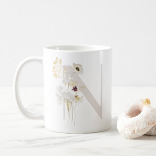 イニシャルNソフトカラー花コーヒーマグ コーヒーマグカップ