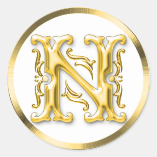 イニシャルNラウンドステッカー金ゴールド ラウンドシール