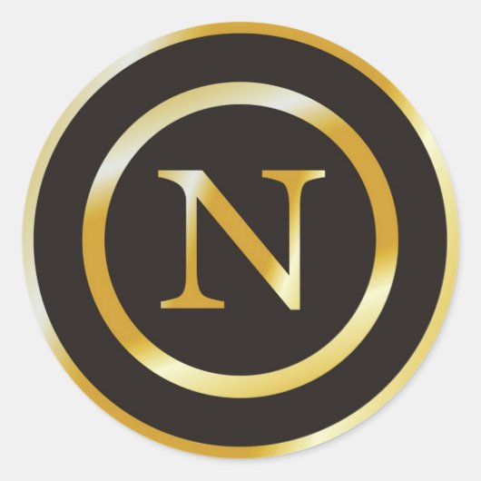 イニシャルN金ゴールドモノグラム結婚式用シール ラウンドシール (正面)