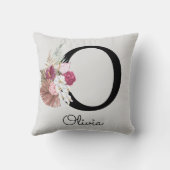 イニシャルOのモノグラム ゴールド ピンク フラワー クッション (裏面)
