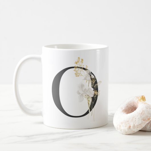 イニシャルOソフトカラー花コーヒーマグ コーヒーマグカップ (ドーナツ)