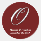 イニシャルOワインレッドモノグラム名前をカスタムするビーフシール ラウンドシール (正面)