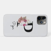 イニシャルPのピンクボヘミアンフラワー柄モノグラム Case-Mate iPhoneケース (裏面(横))