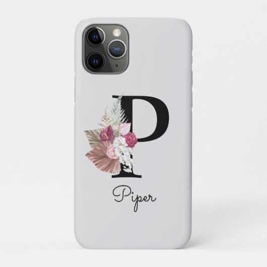 イニシャルPのピンクボヘミアンフラワー柄モノグラム Case-Mate iPhoneケース (裏)