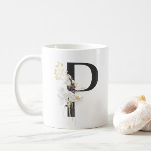 イニシャルPソフトカラー花コーヒーマグ コーヒーマグカップ