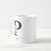イニシャルPモノグラム フローラル ピンクのバラ マグ (正面左)
