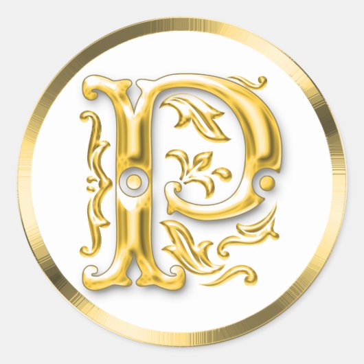 イニシャルPラウンドステッカー金ゴールド ラウンドシール (正面)