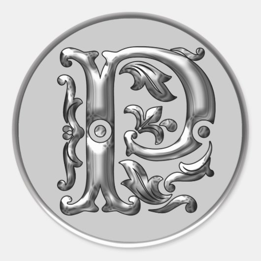 イニシャルPラウンドステッカー（シルバー） ラウンドシール (正面)