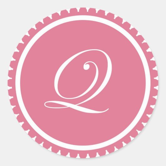 イニシャルQプリンセスピンクモノグラムシールパーティーの好意 ラウンドシール (正面)