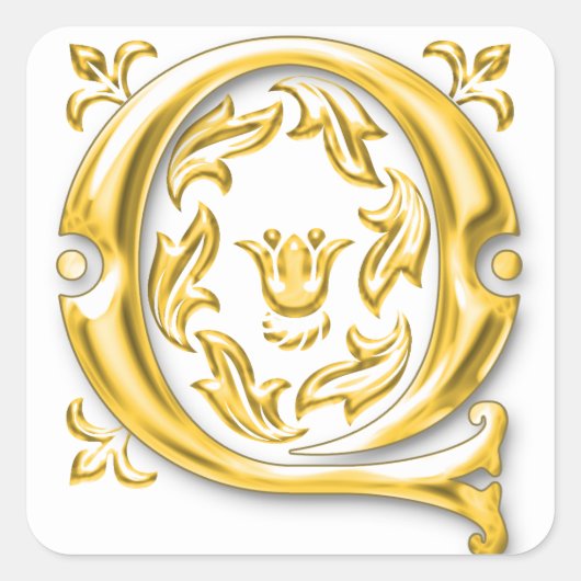 イニシャルQモノグラムステッカー金ゴールド スクエアシール (正面)