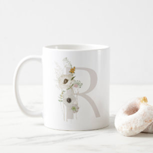 イニシャルRソフトカラー花コーヒーマグ コーヒーマグカップ