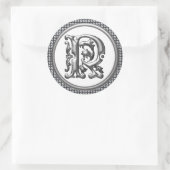 イニシャルRラウンドステッカー(シルバー) ラウンドシール (バッグ)