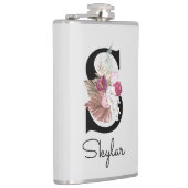イニシャルSのピンクボヘミアンフラワーモノグラム フラスク (右)