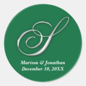 イニシャルSグリーンモノグラム名前をカスタムするの好意シール ラウンドシール (正面)