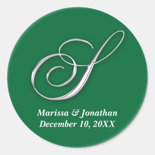 イニシャルSグリーンモノグラム名前をカスタムするの好意シール ラウンドシール (正面)