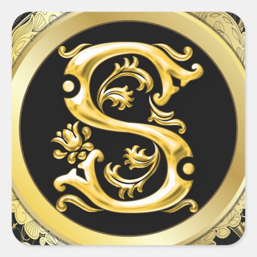 イニシャルSスクエアステッカー金ゴールド スクエアシール (正面)