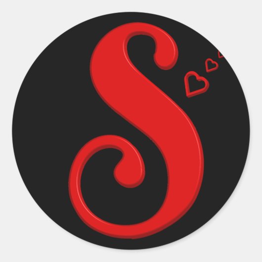 イニシャルSモノグラム大文字の名前S (赤) ラウンドシール (正面)