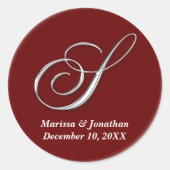 イニシャルSワインレッドモノグラム名前をカスタムするビーフシール ラウンドシール (正面)