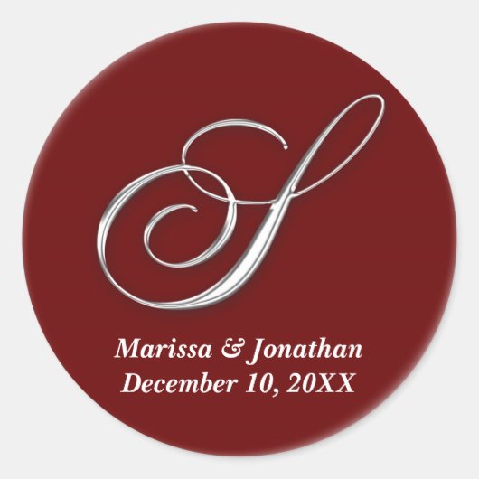 イニシャルSワインレッドモノグラム名前をカスタムするビーフシール ラウンドシール (正面)
