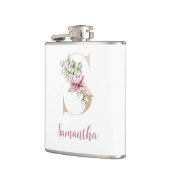 イニシャルS、金ゴールドレターS、モノグラムS、ピンクフローラ フラスク (左)