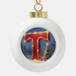 イニシャルTのクリスマスツリー オーダーメイド セラミックボールオーナメント