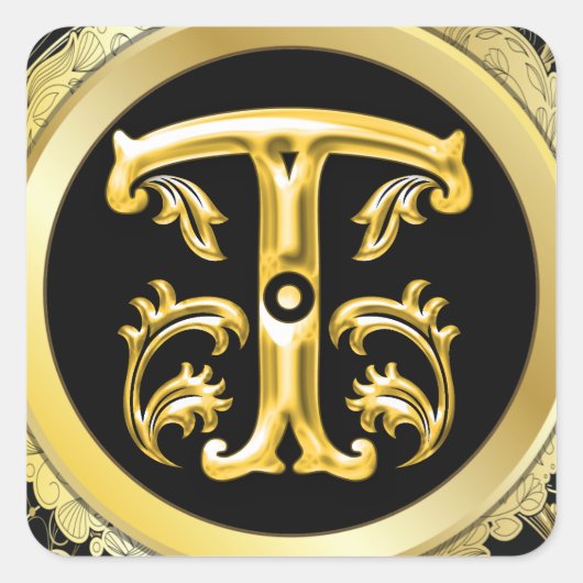 イニシャルTスクエアステッカー金ゴールド スクエアシール (正面)