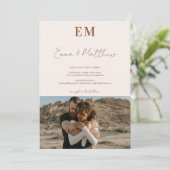 イニシャルterracotta beige 2枚の写真qr 結婚s 招待状 (スタンド正面)