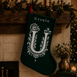 イニシャルUのボタニカルモノグラム オーダーメイドクリスマスストック スモールクリスマスストッキング