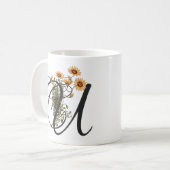 イニシャルU、ヴィンテージウルシニアTシャツ コーヒーマグカップ (正面左)