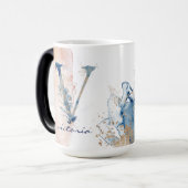 イニシャルVモダン海エレガント金ゴールド水色 モーフィングマグカップ (正面左)