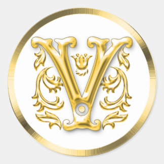 イニシャルVラウンドステッカー金ゴールド ラウンドシール