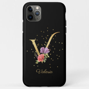 イニシャルV フローラルモノグラム 名前をカスタマイズ iPhone 11 PRO MAXケース