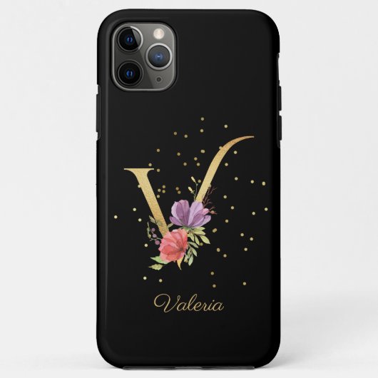 イニシャルV フローラルモノグラム 名前をカスタマイズ Case-Mate iPhoneケース (裏面)