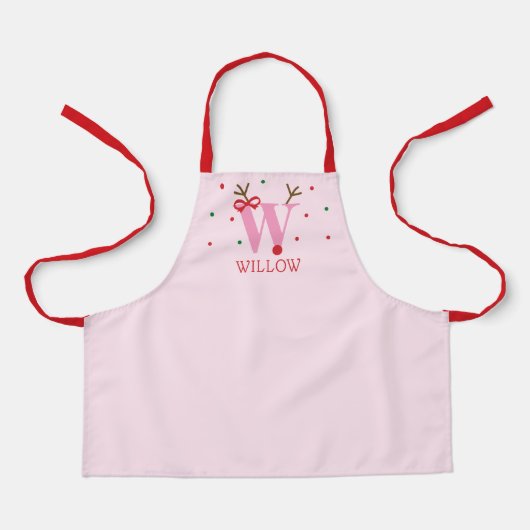 イニシャルWのトナカイの女の子用エプロン エプロン (正面)