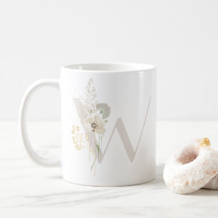 イニシャルWソフトカラー花コーヒーマグ コーヒーマグカップ