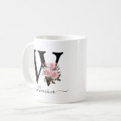 イニシャルWモノグラム フローラル ピンクバラ マグ (正面左)