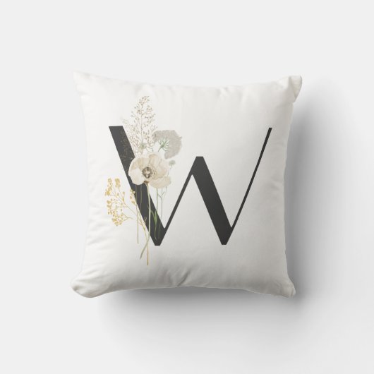 イニシャルW柔らかい色の野生の花 クッション (正面)
