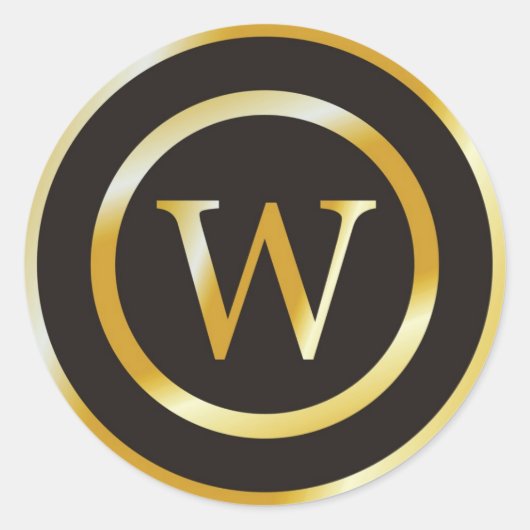 イニシャルW金ゴールドモノグラム結婚式用シール ラウンドシール (正面)