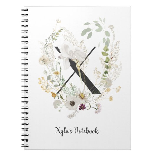 イニシャルXソフトカラーの花カスタム付 ノートブック (正面)