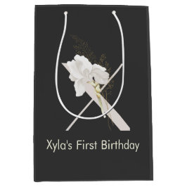 イニシャルXソフトカラー花付き ミディアムペーパーバッグ