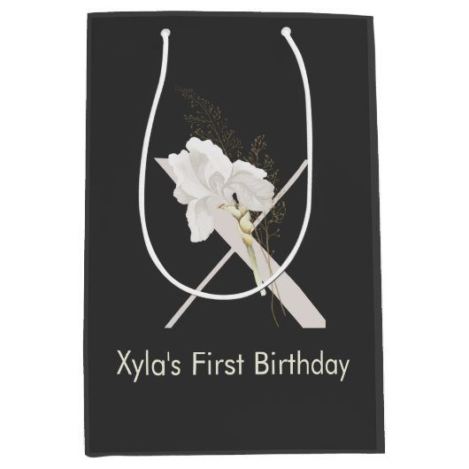 イニシャルXソフトカラー花付き ミディアムペーパーバッグ (正面)