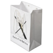 イニシャルXソフトカラー花付き ミディアムペーパーバッグ (正面アングル)