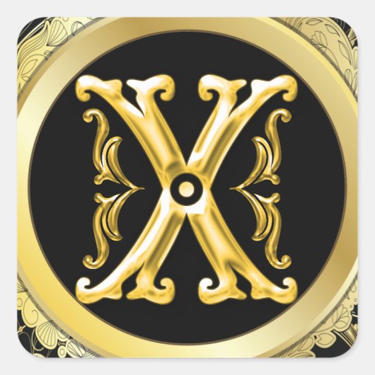 イニシャルX正方形ステッカー金ゴールド スクエアシール (正面)