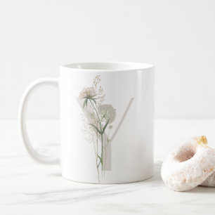 イニシャルYソフトカラー花コーヒーマグ コーヒーマグカップ