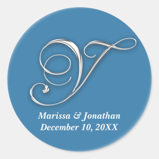 イニシャルYブルーモノグラム名前をカスタムするの好意シール ラウンドシール (正面)
