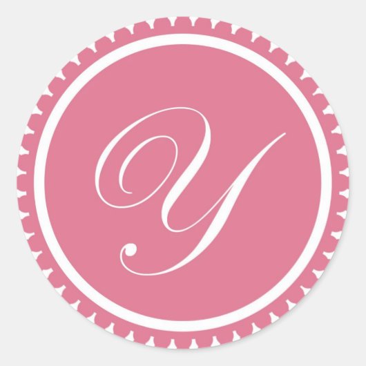 イニシャルYプリンセスピンクモノグラムシールパーティーの好意 ラウンドシール (正面)