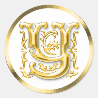イニシャルY丸ステッカー金ゴールド ラウンドシール