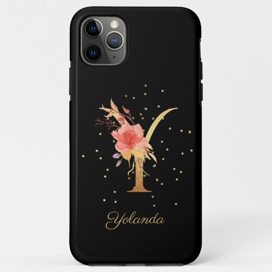 イニシャルY フラワーモノグラム 名前 名前入れ Case-Mate iPhoneケース (裏面)