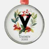 イニシャルY ベリーのクリスマスリース メタルオーナメント (正面)